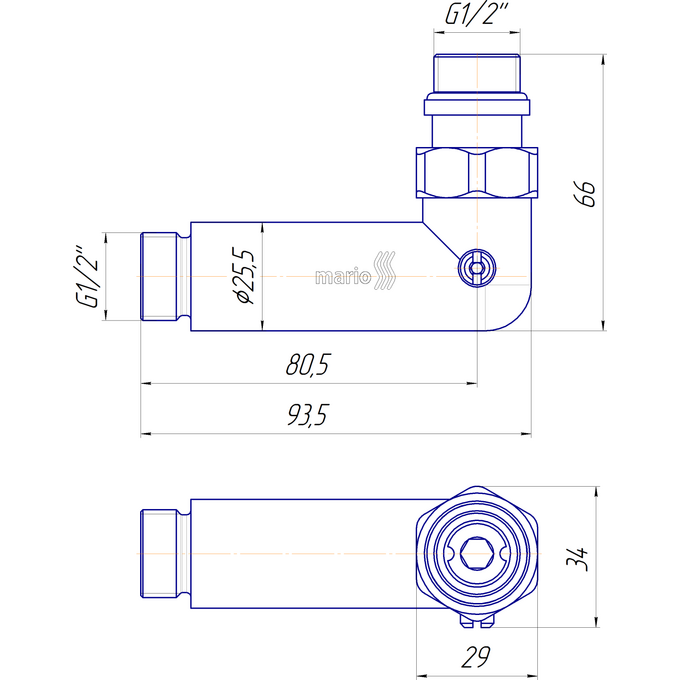 Кран угловой для полотенцесушителя Mario 4.0.0400.55.P (4820111354337, 1/2"x1/2"), фото 6