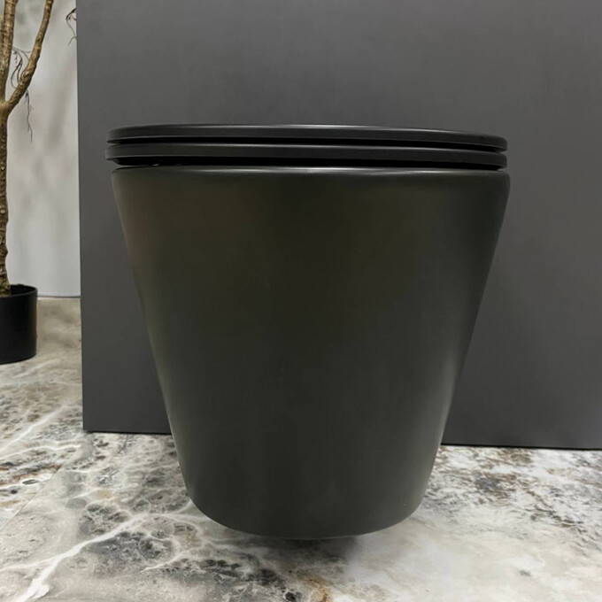 Безобідковий підвісний унітаз VBI Levanzo Black Matt VBI-020201 (чорний матовий, з сидінням), Колір виробника: чорний матовий, фото , изображение 2