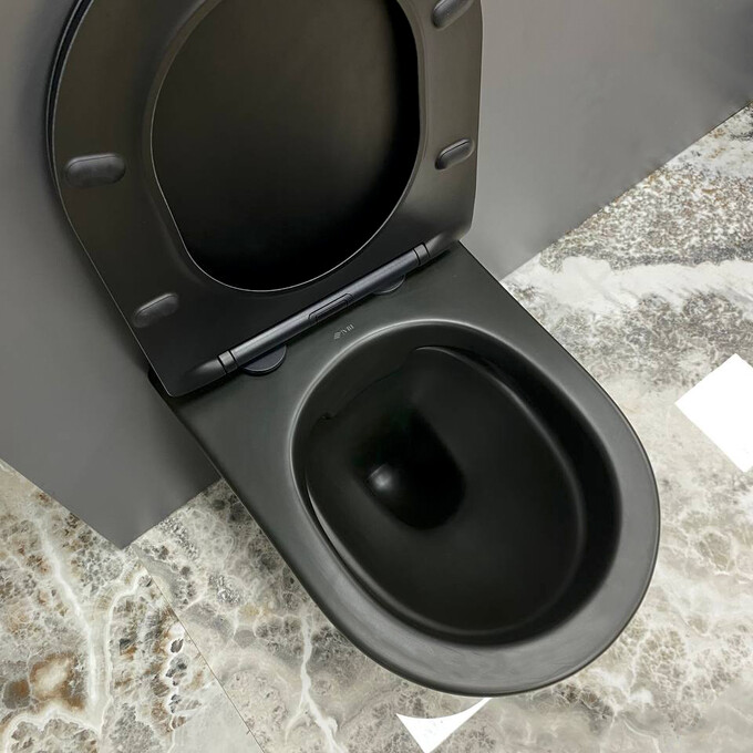 Безобідковий підвісний унітаз VBI Levanzo Black Matt VBI-020201 (чорний матовий, з сидінням), Колір виробника: чорний матовий, фото , изображение 4