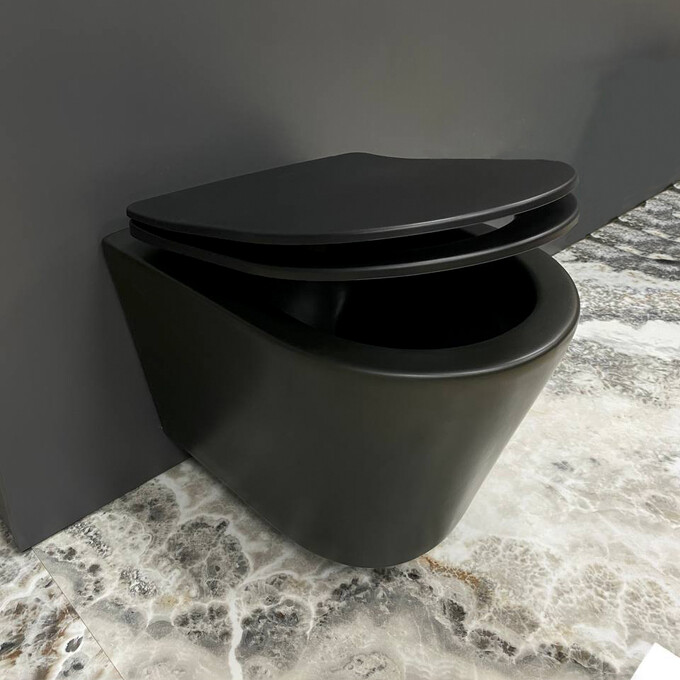 Безобідковий підвісний унітаз VBI Levanzo Black Matt VBI-020201 (чорний матовий, з сидінням), Колір виробника: чорний матовий, фото , изображение 3