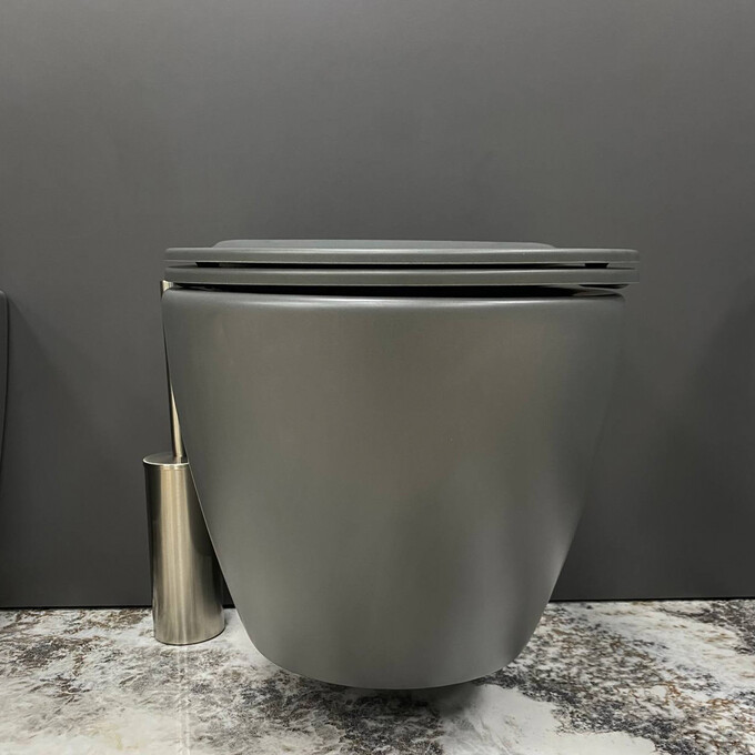 Безободковый подвесной унитаз VBI Vulcano Grey Matt VBI-020410 (серый матовый, с сиденьем), Цвет производителя: серый матовый, фото 4