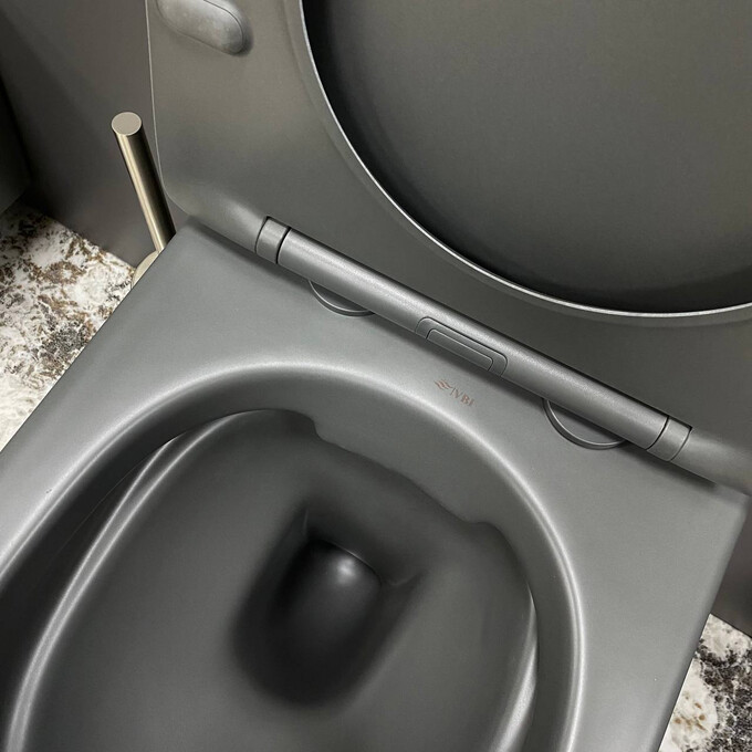 Безободковый подвесной унитаз VBI Vulcano Grey Matt VBI-020410 (серый матовый, с сиденьем), Цвет производителя: серый матовый, фото 5