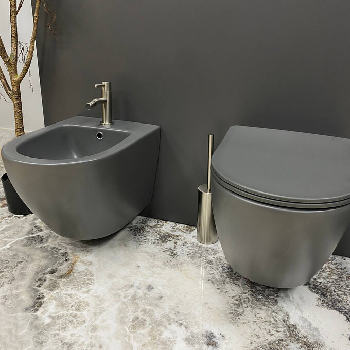 Безободковый подвесной унитаз VBI Vulcano Grey Matt VBI-020410 (серый матовый, с сиденьем), Цвет производителя: серый матовый, фото 6