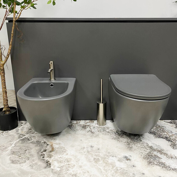 Безободковый подвесной унитаз VBI Vulcano Grey Matt VBI-020410 (серый матовый, с сиденьем), Цвет производителя: серый матовый, фото 7