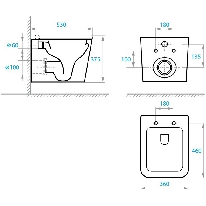 Безободковый подвесной унитаз Koller Pool Kvadro 1810550198 (KR-0530-RW, с сиденьем), фото 6