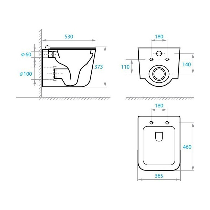 Безободковый подвесной унитаз Koller Pool Kvadro Start KS-0530-QW-MB (черный матовый, воронкообразный, с сиденьем), фото 3