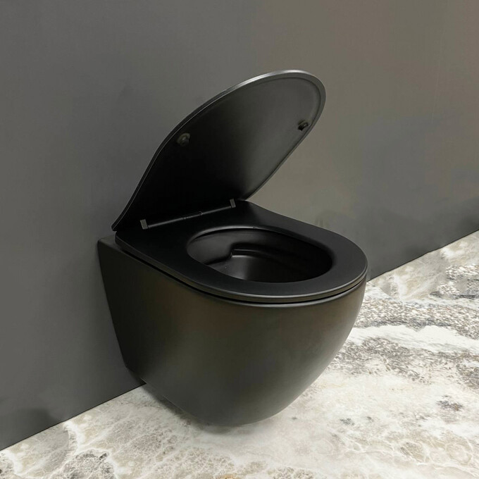 Безободковый подвесной унитаз VBI Vulcano Black Matt VBI-020412 (черный матовый, с сиденьем), Цвет производителя: черный матовый, фото 3