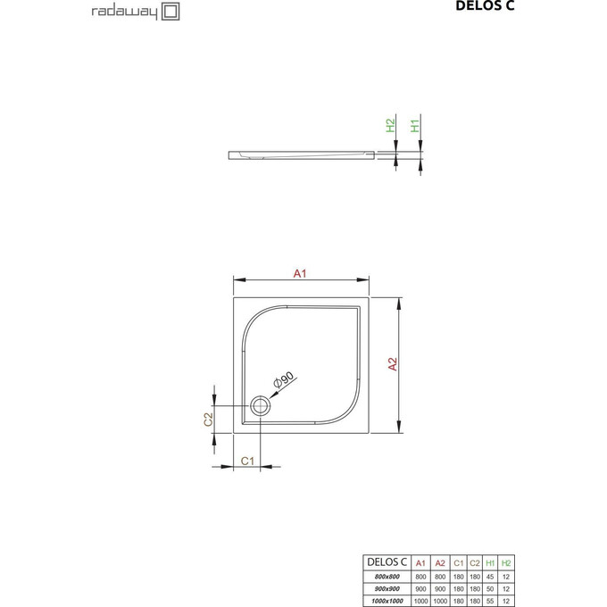 Душовий піддон Radaway Delos C SDC1010-01 (100x100 см), Доступні розміри: 100 x 100, фото , изображение 2