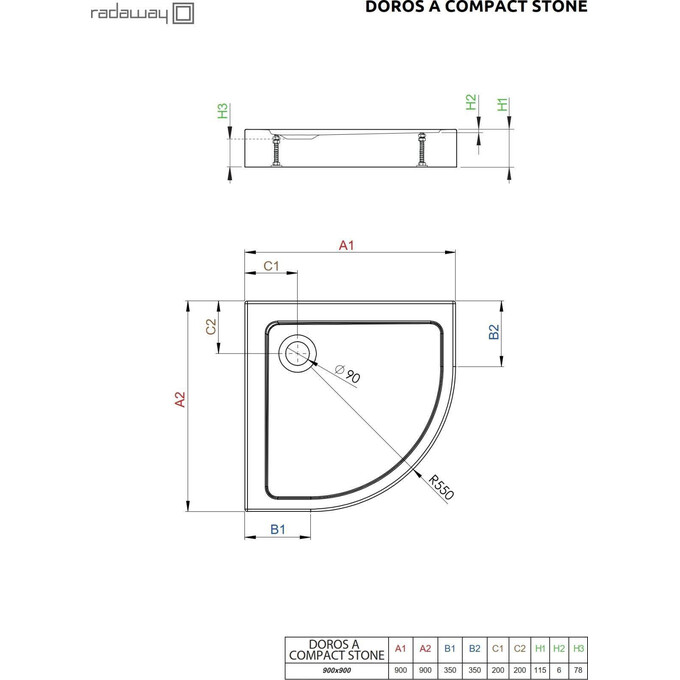 Душовий піддон Radaway Doros A Compact SDRA9090-05 (90x90 см, з ніжками), Колір виробника: білий, фото , изображение 2