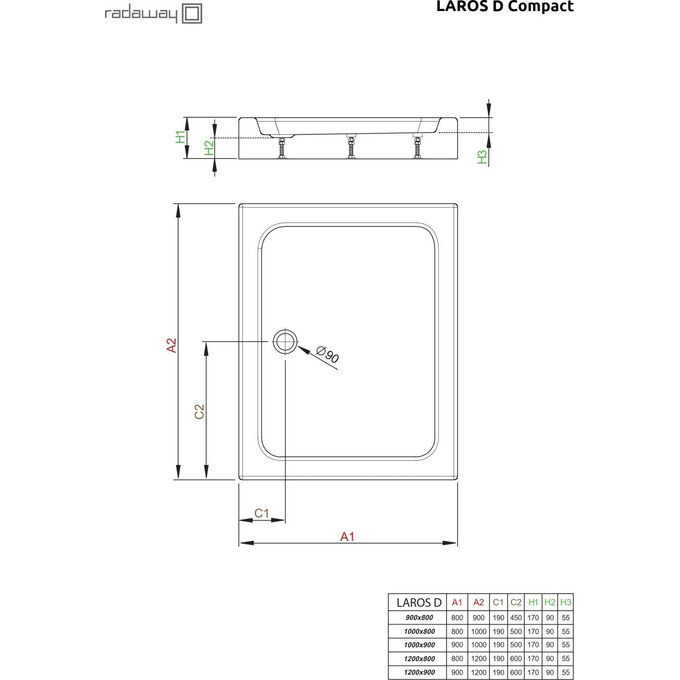Душевой поддон Radaway Laros D Compact SLD81017-01 (100x80 см, с ножками), Доступные размеры: 100 x 80, фото 2