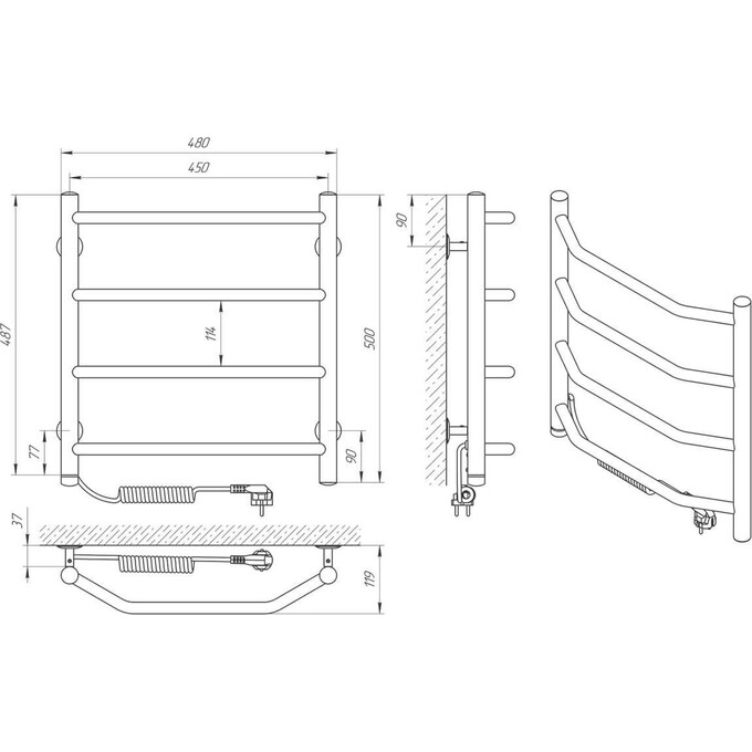 Электрический полотенцесушитель Laris Виктория П4 S3 73207818 (450x500, хром/белый/черный/золото/бронза, левый, сенсорный, с программатором), Доступные размеры: 450 x 500, Подключение полотенцесушителя: левое, фото 6