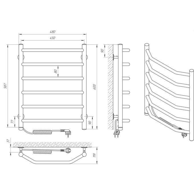 Электрический полотенцесушитель Laris Виктория П6 S3 73207820 (450x600, хром/белый/черный/золото/бронза, левый, сенсорный, с программатором), Доступные размеры: 450 x 600, Подключение полотенцесушителя: левое, фото 6