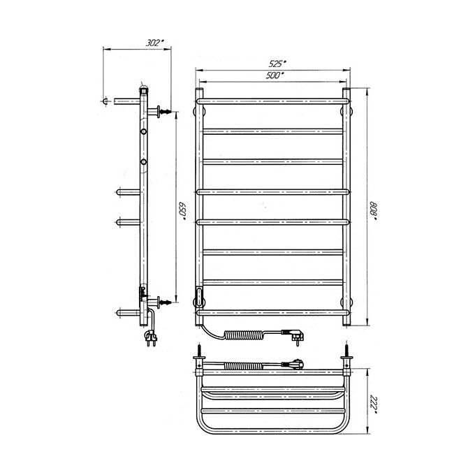 Электрический полотенцесушитель Laris Зебра Комфорт ЧК8 R3 73207784 (500x800, белый матовый, левый, с программатором, с полкой), Доступные размеры: 500 x 800, Подключение полотенцесушителя: левое, фото 6