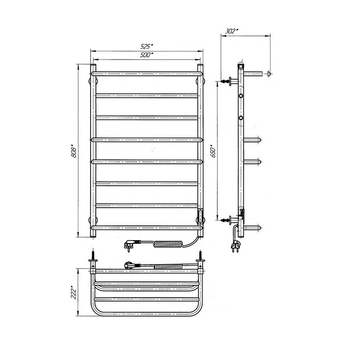Электрический полотенцесушитель Laris Зебра Комфорт ЧК8 R3 73207785 (500x800, белый матовый, правый, с программатором, с полкой), Доступные размеры: 500 x 800, Подключение полотенцесушителя: правое, фото 6