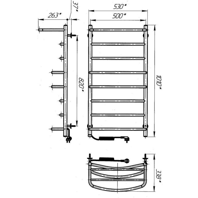 Электрический полотенцесушитель Laris Еврофлеш П8 S3 73207780 (500x1000, хром/белый/черный/золото/бронза, левый, сенсорный, с программатором, с полкой), Доступные размеры: 500 x 1000, Подключение полотенцесушителя: левое, фото 7