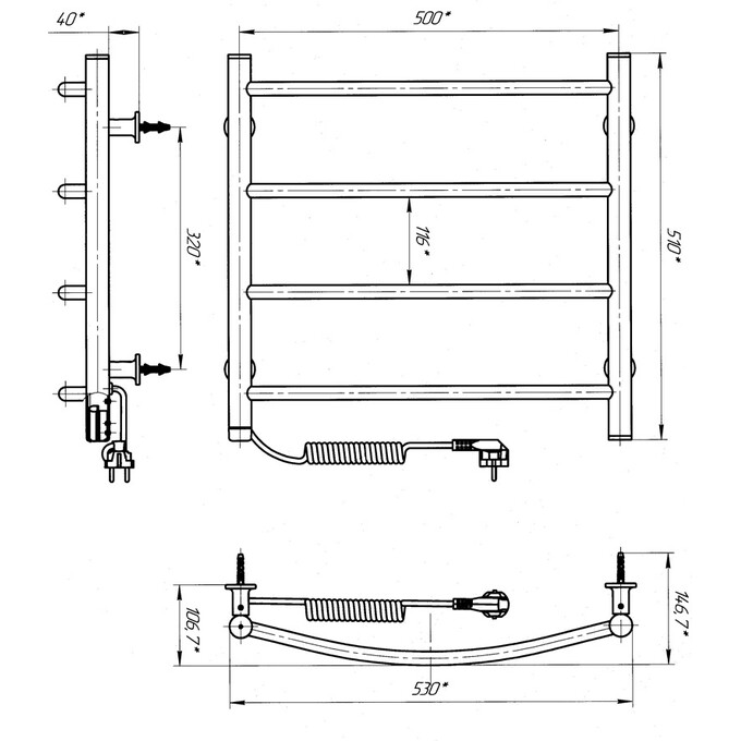 Электрический полотенцесушитель Laris Зебра Классик ЧК4 S3 73207858 (500x500, белый глянцевый, левый, сенсорный, с программатором), Доступные размеры: 500 x 500, Подключение полотенцесушителя: левое, фото 6