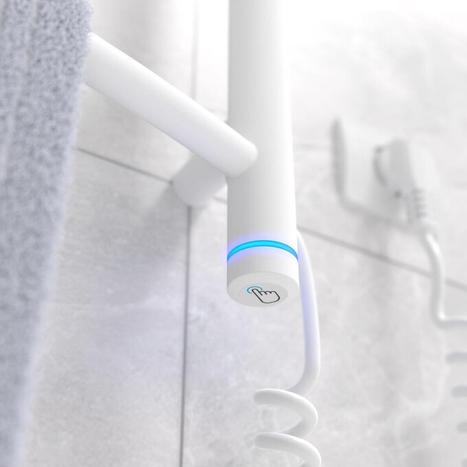 Электрический полотенцесушитель Laris Зебра Классик ЧК4 S3 73207859 (500x500, белый глянцевый, правый, сенсорный, с программатором), Доступные размеры: 500 x 500, Подключение полотенцесушителя: правое, фото 2