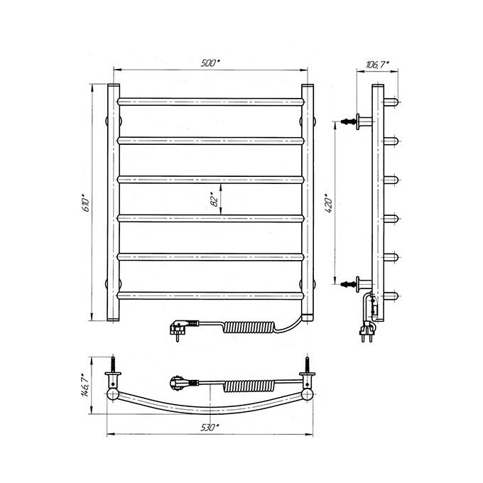 Электрический полотенцесушитель Laris Зебра Классик ЧК6 S3 73207861 (500x600, белый глянцевый, правый, сенсорный, с программатором), Доступные размеры: 500 x 600, Подключение полотенцесушителя: правое, фото 6