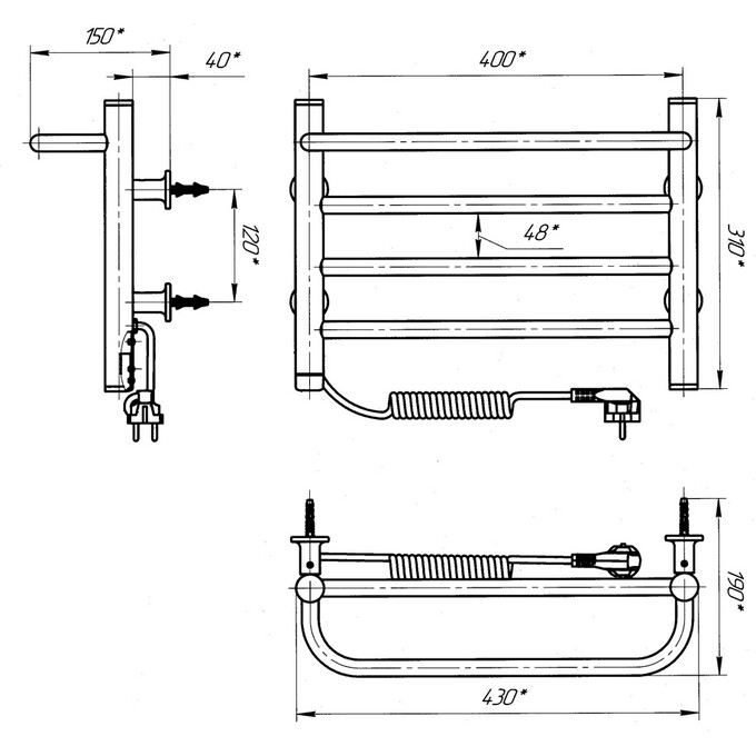 Электрический полотенцесушитель Laris Зебра Прайм ЧК4 S3 73207864 (400x300, белый глянцевый, левый, с программатором), Доступные размеры: 400 x 300, Цвет производителя: белый глянец, Подключение полотенцесушителя: левое, фото 6