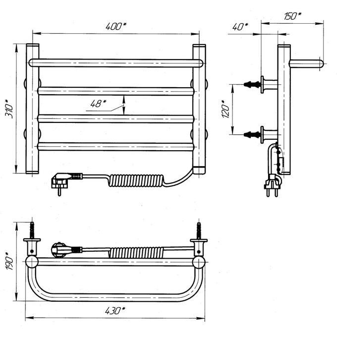 Электрический полотенцесушитель Laris Зебра Прайм ЧК4 S3 73207865 (400x300, белый глянцевый, правый, с программатором), Доступные размеры: 400 x 300, Цвет производителя: белый глянец, Подключение полотенцесушителя: правое, фото 6