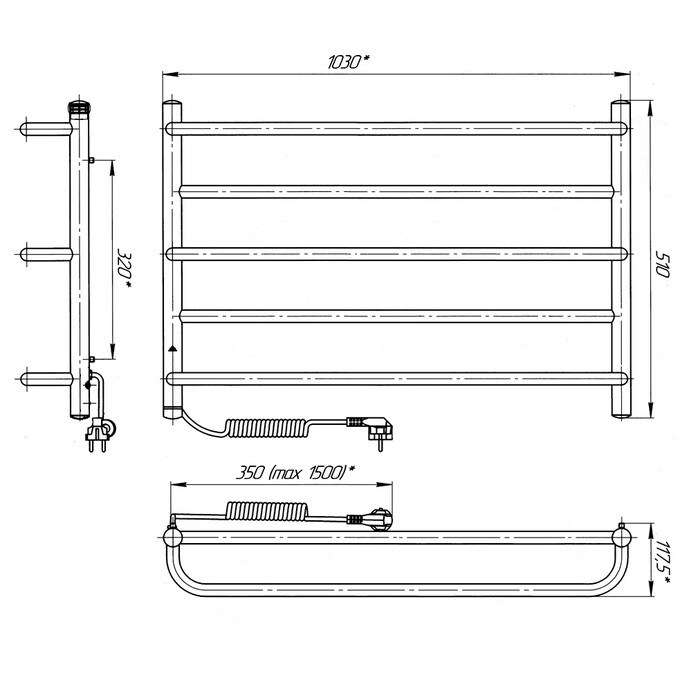 Электрический полотенцесушитель Laris Практик П5 S3 73207830 (1000x500, хром/белый/черный/золото/бронза, левый, сенсорный, с программатором), Подключение полотенцесушителя: левое, фото 6