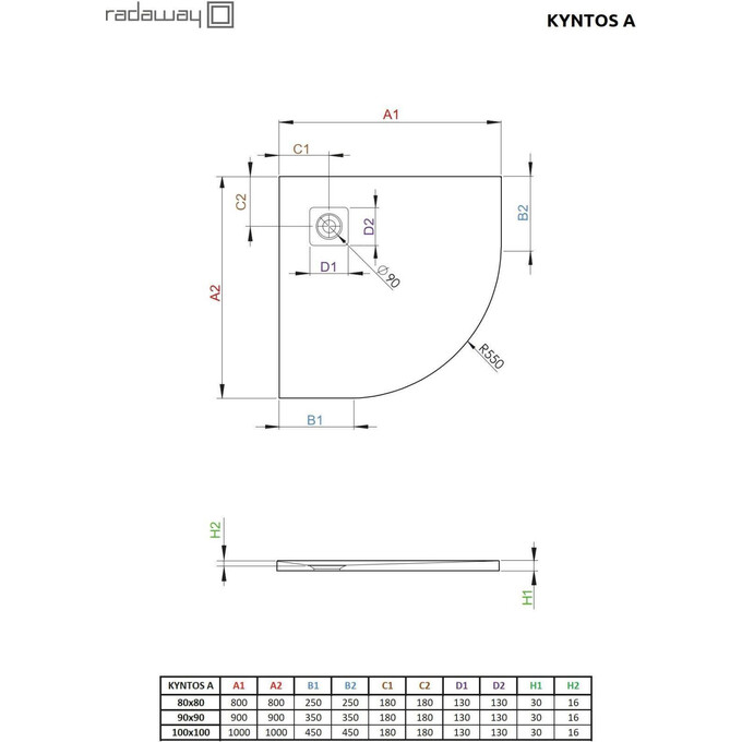 Душовий піддон Radaway Kyntos A White HKA9090-04 (90x90 см, білий матовий), Доступні розміри: 90 x 90, фото , изображение 2