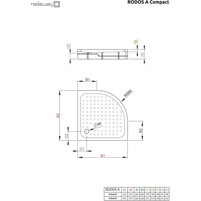 Душовий піддон Radaway Rodos A Compact 4P88155-03 (80x80 см, з ніжками), Доступні розміри: 80 x 80, фото , изображение 2