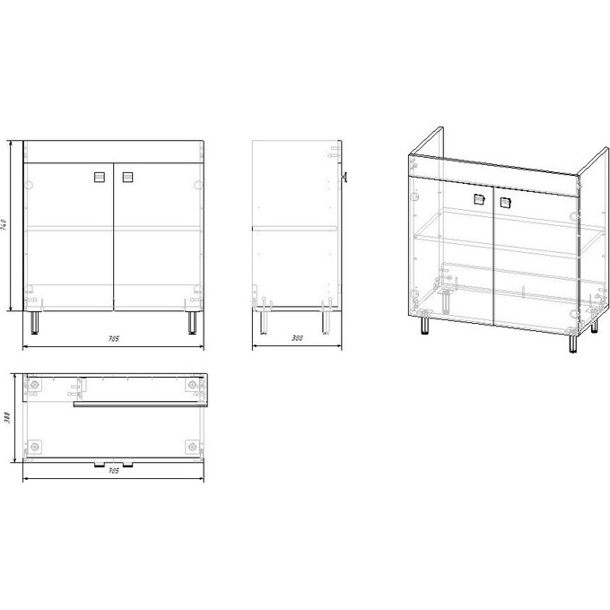 Тумба RJ Atlas з умивальником RJ Jenor RJFU005-15OK (RZJ815, 80 см, дуб, підлогова), Доступні розміри: 80, Колір виробника: дуб, фото , изображение 4