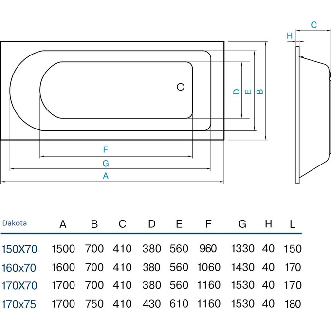 Акриловая ванна Koller Pool Dakota DAKOTA170X70 (170x70 см), Доступные размеры: 170 x 70, фото 6