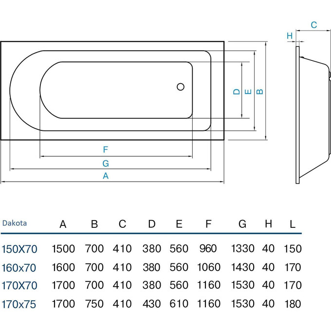 Акриловая ванна Koller Pool Dakota DAKOTA170X75 (170x75 см), Доступные размеры: 170 x 75, фото 6