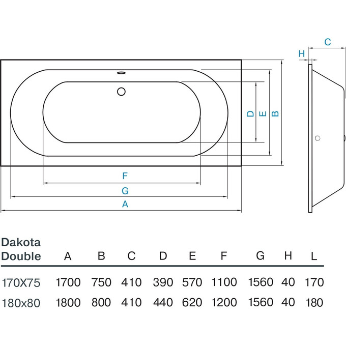 Акриловая ванна Koller Pool Dakota Double DAKOTAD180X80 (180x80 см), Доступные размеры: 180 x 80, фото 6
