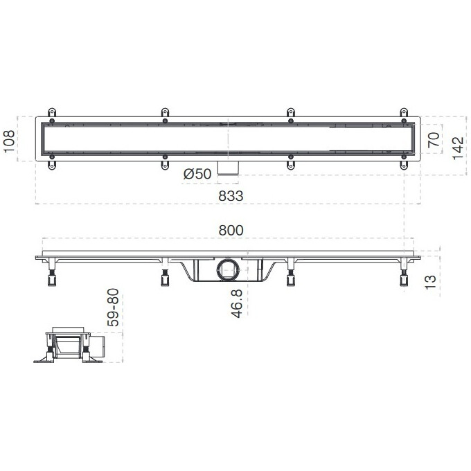 Линейный трап Koller Pool Aqua Black Matt AQLMB0800 (80 см, черный матовый с решеткой Line), Цвет производителя: черный матовый, Доступные размеры: 80, фото 6