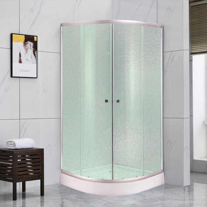 Душевая кабина с поддоном Kroner KRP Harz HarzCFF9090 (C.F.F. 90x90 см, стекло матовое, профиль сатин), Цвет производителя: матовое рифленое стекло, фото 2