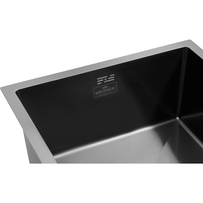 Кухонная мойка Kroner KRP Schwarze 4843HM PVD (Schwarze-4843HM, 48x43 см, 3.0/1.0 мм, с коландером и сифоном), фото 6