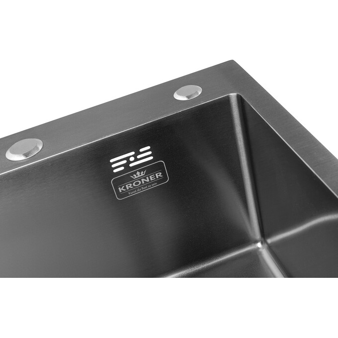 Кухонна мийка Kroner KRP Schwarze 5050HM PVD (Schwarze-5050HM, 50x50 см, 3.0/1.0 мм, з колландером та сифоном), Доступні розміри: 50x50, фото , изображение 5