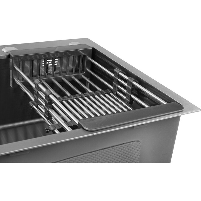 Кухонна мийка Kroner KRP Schwarze 5050HM PVD (Schwarze-5050HM, 50x50 см, 3.0/1.0 мм, з колландером та сифоном), Доступні розміри: 50x50, фото , изображение 6