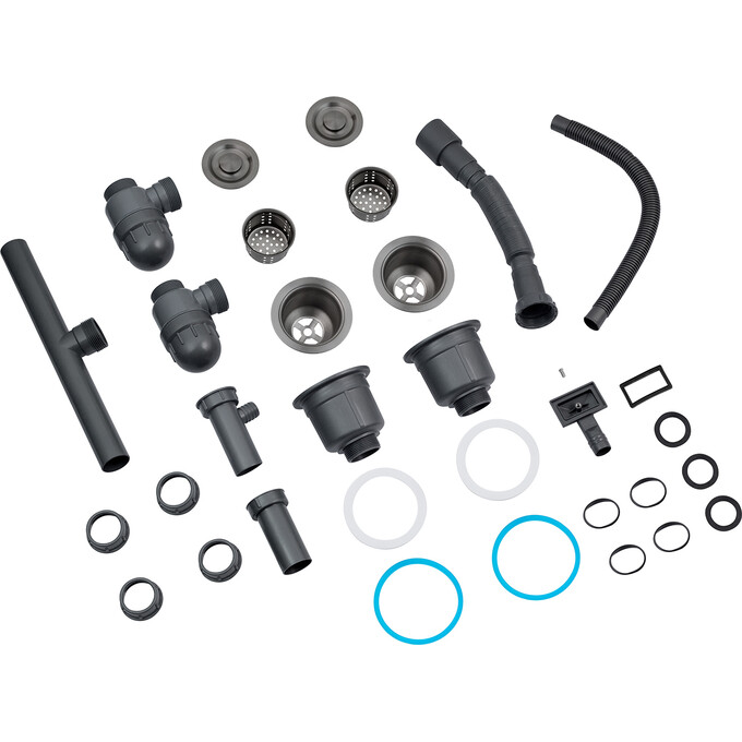 Подвійна кухонна мийка Kroner KRP Schwarze 7843ZHM PVD (Schwarze-7843ZHM, 78x43 см, 3.0/1.0 мм, з коландером та сифоном), фото , изображение 7