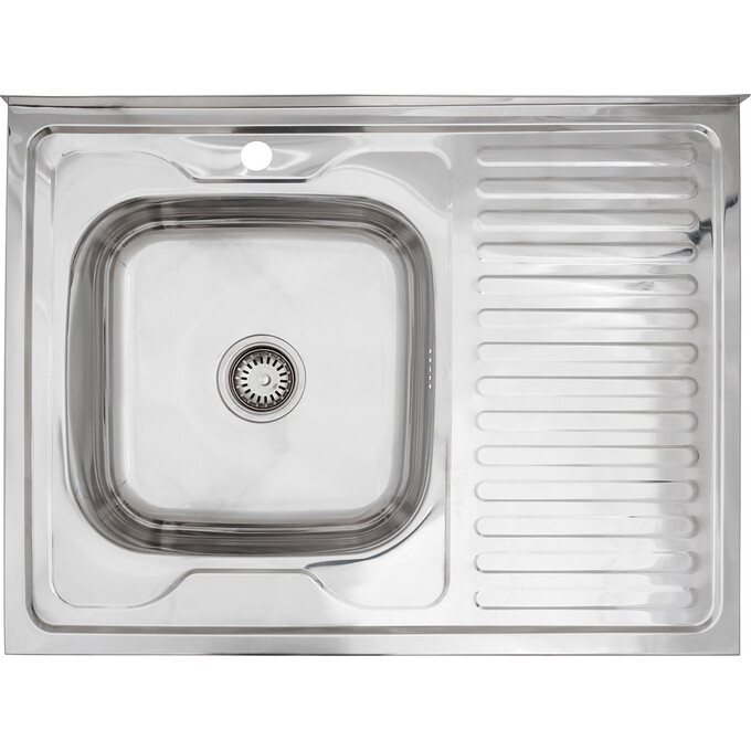 Мойка для кухни Kroner KRP Polierte 6080L (Polierte-6080L06160, 80x60 см, 0.6 мм, с сифоном), Доступные размеры: 80 x 60 L, Тип поверхности: полировка (блестящая), фото 