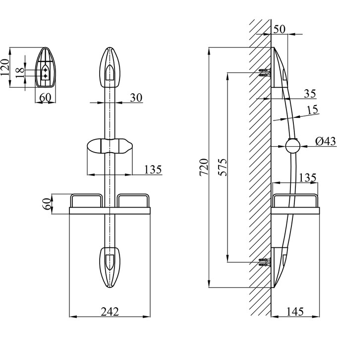 Штанга для душа Kroner KRM C750 (с полкой), фото 7