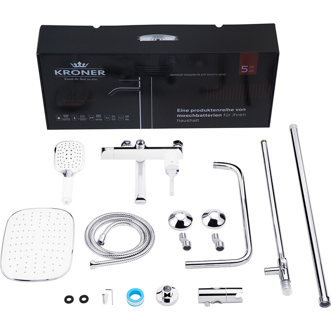 Душевая система Kroner KRP Essen W063 (Essen-W063, белый/хром, с изливом), Цвет производителя: белый матовый, хром, фото 15
