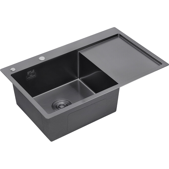 Кухонная мойка Kroner KRP Schwarze 7849LHM PVD (Schwarze-7849LHM, 78x49 см, 3.0/1.0 мм, с коландером и сифоном), Доступные размеры: 78 x 49 L, фото 3