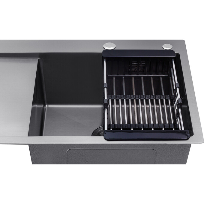 Кухонна мийка Kroner KRP Schwarze 7849RHM PVD (Schwarze-7849RHM, 78x49 см, 3.0/1.0 мм, з колландером та сифоном), Доступні розміри: 78 x 49 R, фото , изображение 6