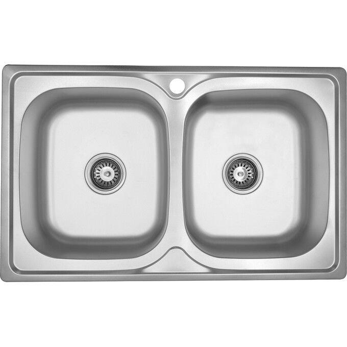 Подвійна кухонна мийка Kroner KRP Satin 7948Z (Satin-7948Z, 80x50 см, 0.8 мм, з сифоном), фото 