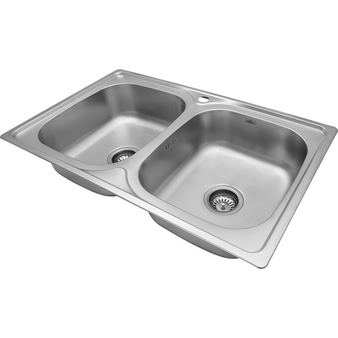 Подвійна кухонна мийка Kroner KRP Satin 7948Z (Satin-7948Z, 80x50 см, 0.8 мм, з сифоном), фото , изображение 5