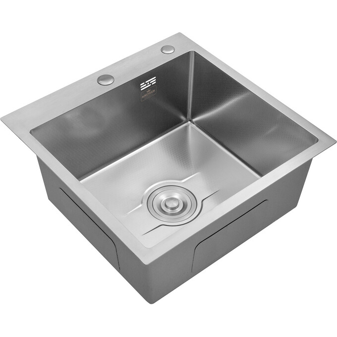 Кухонна мийка Kroner KRP Derby 5050HM Brush (KDBrush5050HM, 50x50 см, 2.5/0.5 мм, з сифоном), Доступні розміри: 50x50, Тип поверхні: brash (брашированная, матовая), фото , изображение 3