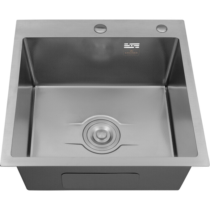 Кухонна мийка Kroner KRP Derby 5050HM Brush (KDBrush5050HM, 50x50 см, 2.5/0.5 мм, з сифоном), Доступні розміри: 50x50, Тип поверхні: brash (брашированная, матовая), фото , изображение 4