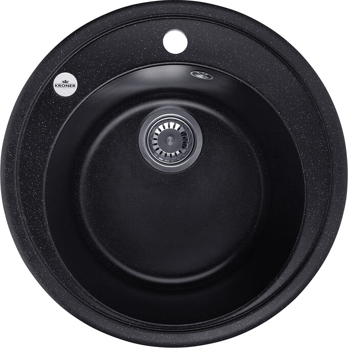 Кухонна мийка Kroner KRP Komposit SCH 510 (KompositSCH-510, чорна, 51 см, із сифоном), Колір виробника: чорний, фото 