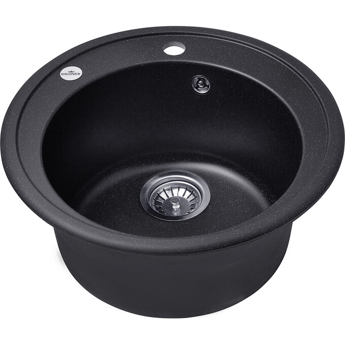 Кухонна мийка Kroner KRP Komposit SCH 510 (KompositSCH-510, чорна, 51 см, із сифоном), Колір виробника: чорний, фото , изображение 3