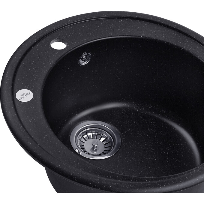 Кухонна мийка Kroner KRP Komposit SCH 510 (KompositSCH-510, чорна, 51 см, із сифоном), Колір виробника: чорний, фото , изображение 4