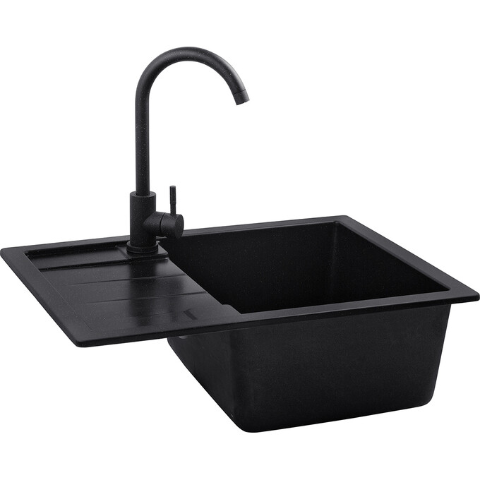 Кухонна мийка Kroner KRP Komposit SCH 6550 (KompositSCH-6550, чорна, 65x49 см, із сифоном), Колір виробника: чорний, фото , изображение 2